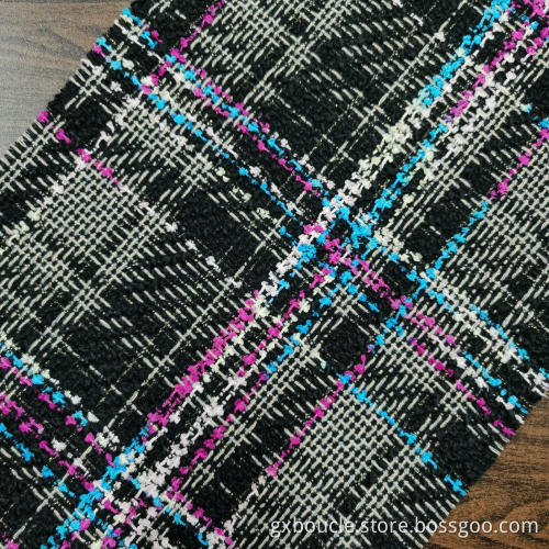 Boucle fashion tartan pattern with loops yarn fabric